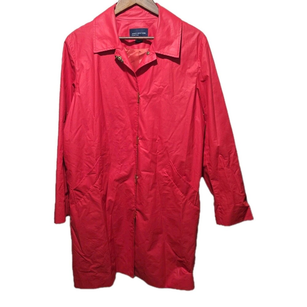 Jones New York Sport Trench Rain Coat Womens Large Red Snap